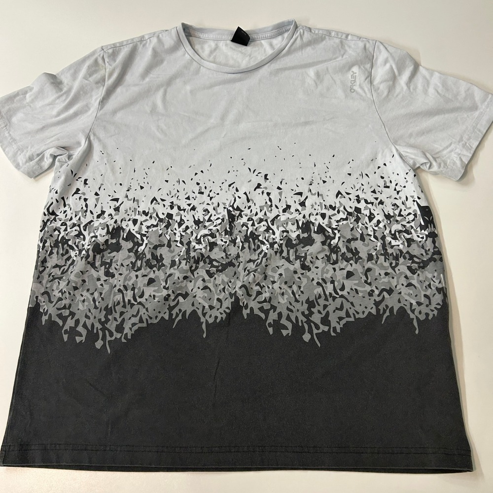 Oakley Mens 3XL Custom Fit T-Shirt Grey Black Gradient Graphic Print Tee